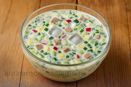 Окрошка с телятиной на айране и горчице - шаг 7