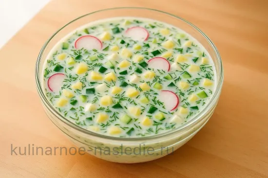 Окрошка на кефире с редисом и зеленью - шаг 7 (изображение)