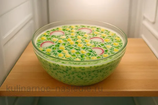 Окрошка на кефире с редисом и зеленью - шаг 8 (изображение)