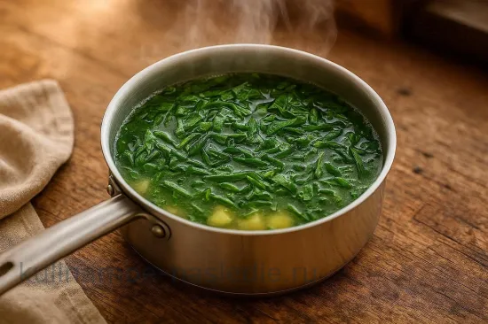 Щавелевый суп с яйцом - Добавление щавеля