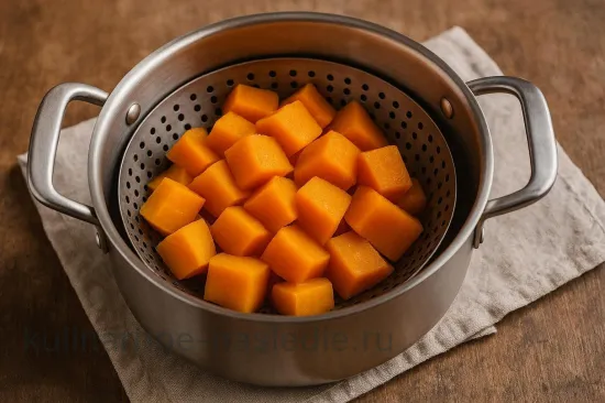 Крем-суп из тыквы на пару с апельсиновым соком и мускатным орехом - шаг 1. Подготовка тыквы