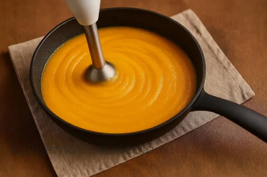 Крем-суп из тыквы на пару с апельсиновым соком и мускатным орехом - шаг 4. Пюрирование супа