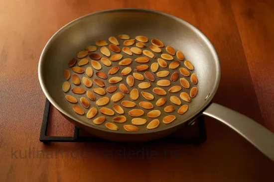 Суп-пюре из брокколи с голубым сыром и миндалем - Обжарка миндаля для подачи