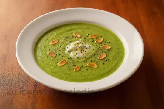 Суп-пюре из брокколи с голубым сыром и миндалем - Подача