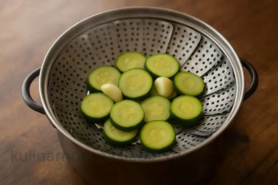 Кабачковый суп на пару с чесноком - шаг 2. Приготовление на пару