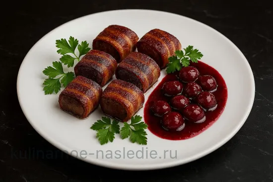 Телячья печень в беконе с вишневым соусом - ресторанный рецепт - шаг 5 (изображение)