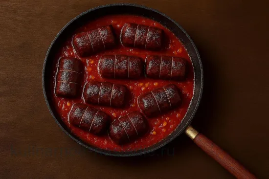 Рулетики из свиной печени с черносливом и грецкими орехами - Тушение в соусе