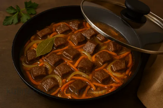 Свиная печень с луком и морковью - рецепт как у бабушки - Тушение