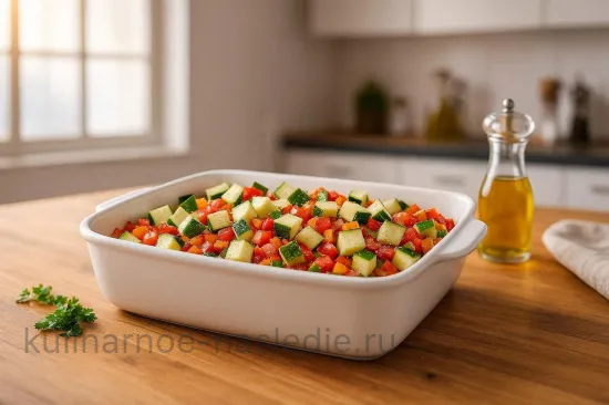 Рыбные тефтели на овощной подушке из кабачков и мексиканской смеси - Овощная подушка