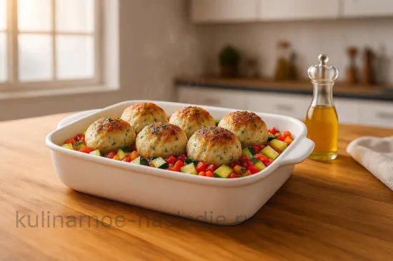 Рыбные тефтели на овощной подушке из кабачков и мексиканской смеси - Запекание тефтелей