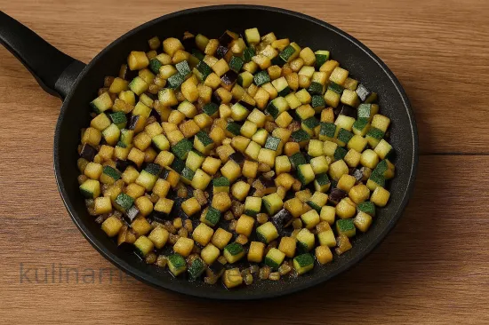 Минтай с овощами в соусе карри - Добавление кабачка и баклажана