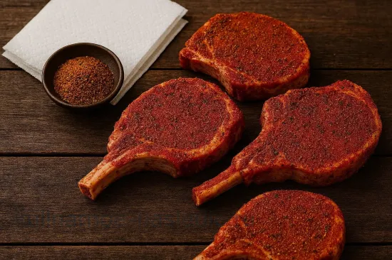 Ароматная свинина с апельсинами и зеленью на мангале - Натирание мяса специями