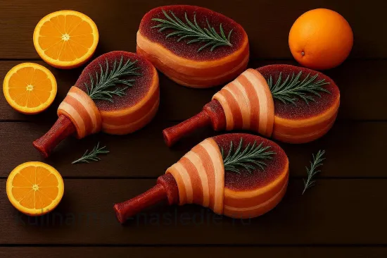 Ароматная свинина с апельсинами и зеленью на мангале - Обёртывание беконом