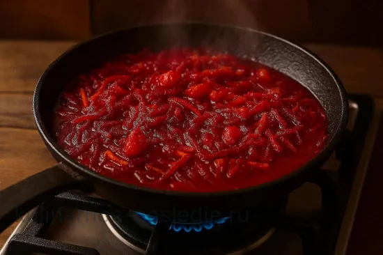 Борщ с индейкой - Тушение овощей