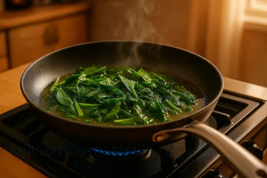 Куриный суп со шпинатом и черемшой - шаг 3. Лёгкая обжарка шпината