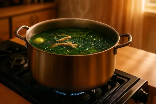 Куриный суп со шпинатом и черемшой - шаг 4. Добавление зелени в суп