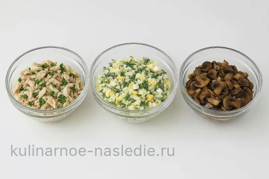 Русский курник с тройной начинкой - Подготовка начинок