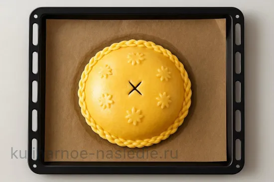 Русский курник с тройной начинкой - Выпекание