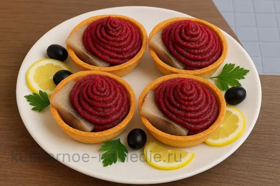 Тарталетки селедочкой и свекольной пастой - Собираем закуску