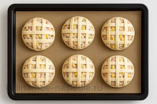 Нежные котлеты с яично-сырной начинкой под слоёной решёткой - Украшаем решёткой