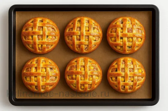 Нежные котлеты с яично-сырной начинкой под слоёной решёткой - Запекаем