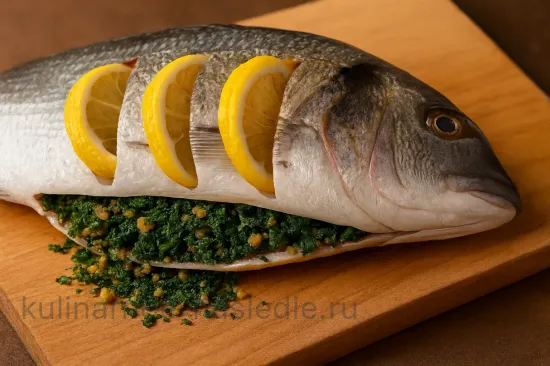 Запечённая рыба с ореховой зеленью - Подготовка рыбы и начинка