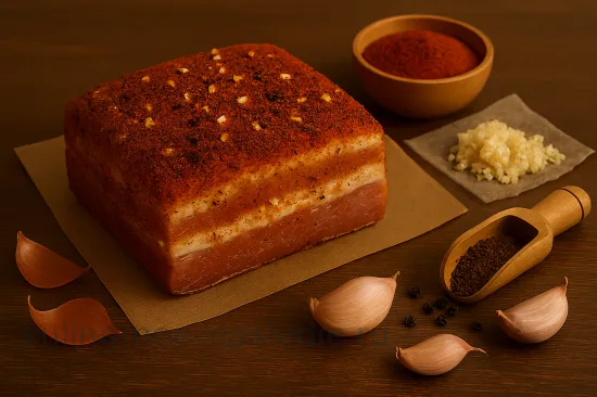 Сало в луковой шелухе горячим способом - Натирание специями и выдержка