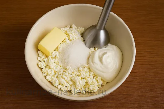 Творожная пасха с карамельными яблоками и изюмом - Приготовление творожной основы