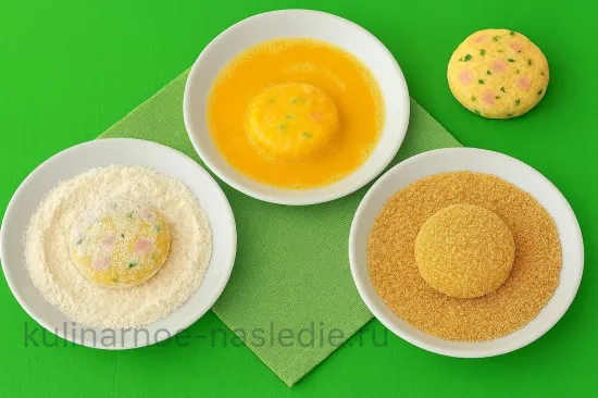 Нежные котлеты из молочной колбасы с сыром - Панируем в три слоя