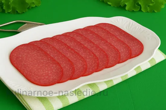 Рулетики из колбасы с кукурузной начинкой - Нарезка колбасных ломтиков