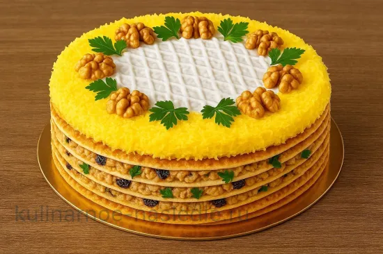 Закусочный торт из лаваша с курицей, черносливом, грибами - Украшение и пропитка