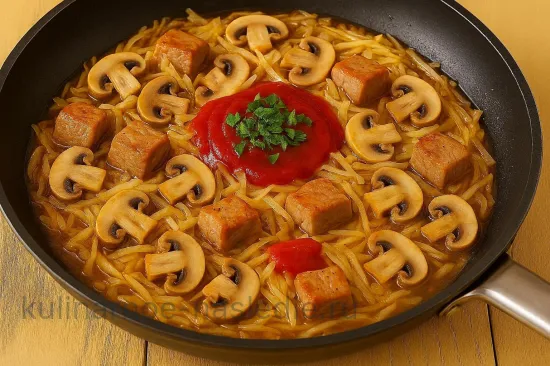 Тушенная капуста с мясом и грибами - Добавление грибов и капусты