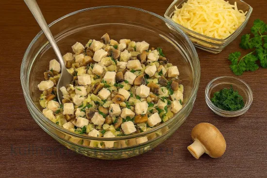 Яичные блинчики с курицей и грибами - Готовим начинку