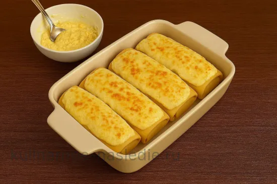Яичные блинчики с курицей и грибами - Запекаем под шапочкой