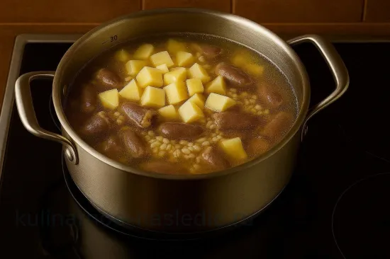 Рассольник с сердечками - Закладка картофеля
