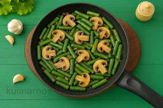 Жареная стручковая фасоль с грибами - Подготовка фасоли и соединение с грибами