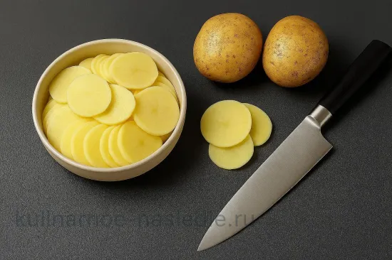 Картофель под сыром - Нарезка картофеля