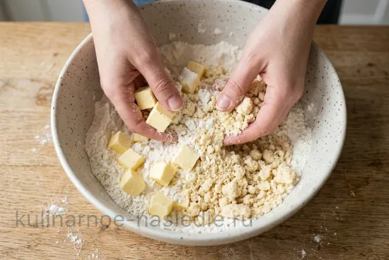 Клюквенный пай - Перетирание муки с маслом