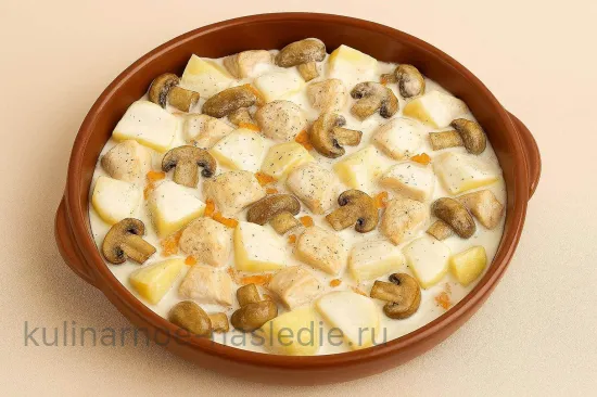 Курица с картофелем и грибами в сливочном соусе - Сборка
